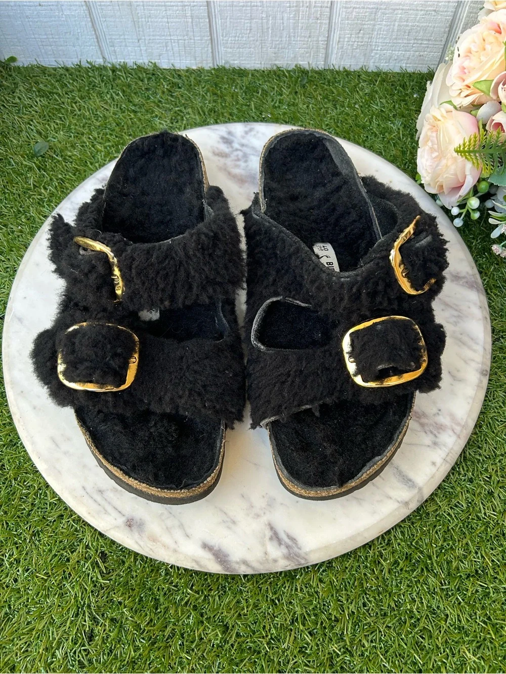Birkenstock Arizona Big Buckle Sandal Teddy Black size 40 US 9-9.5 preowned